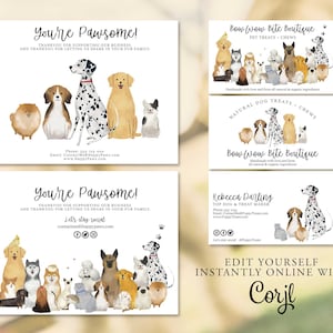 PET BUSINESS Dankeschön-Karten + Visitenkarten, Leckerli kauen, Haustier-Sitzen, Hunde-Walking-Business, Haustierpflege, Bestellung, Beilagen, Printable, Corjl