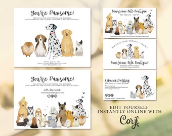 PET BUSINESS Thankyou Cards + Business Cards, Treats Chews, Pet Sitting, Dog Walking Business, Pet Grooming, Order Inserts, Printable, Corjl