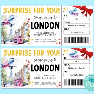 Bilhete-presente surpresa LONDON TRIP, vale-presente surpresa, vale-presente, ingresso surpresa, férias, fuga, Corjl PRINTABLE