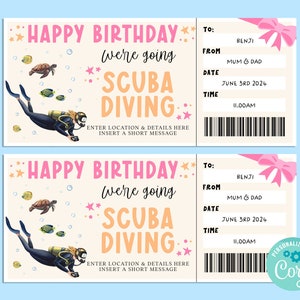 Bon anniversaire PLONGÉE, carte-cadeau d'anniversaire, chèque-cadeau, bon surprise, corjl instantané, sous-marin, aquarium