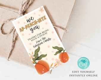 PEACH Appreciation Gift Tag, Teacher, Friends, Mothers Day, Valentine, Thankyou Card, PTO, Printable, INSTANT, You're A Peach