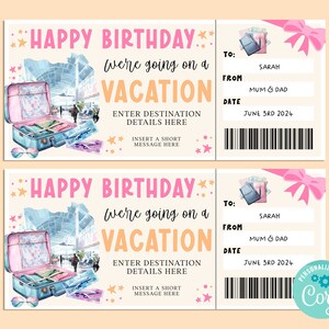 Bon anniversaire VACANCES, carte-cadeau d'anniversaire, chèque-cadeau, billet surprise, road trip, escapade, INSTANT Corjl