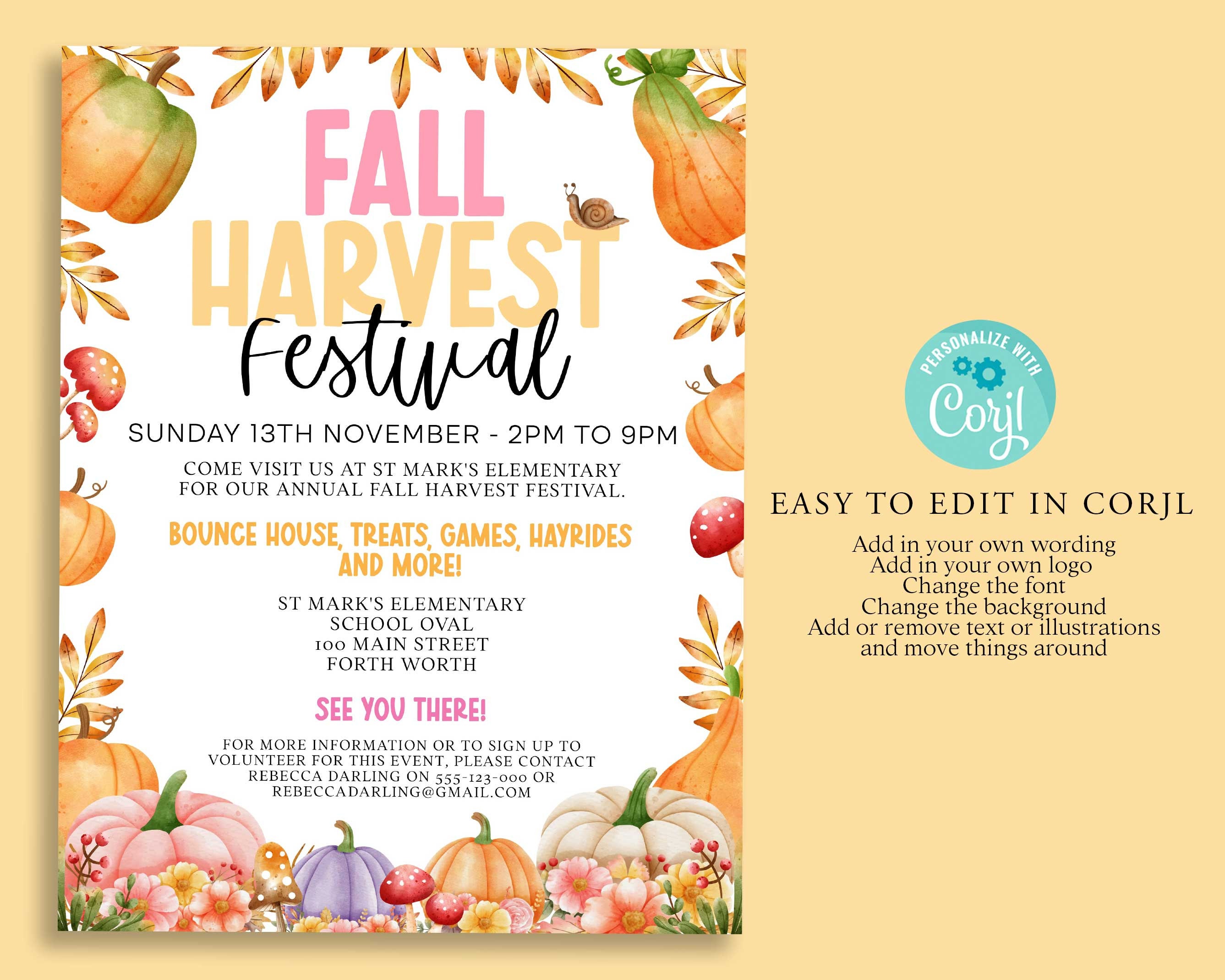 Fall Bazaar Template.pdf FALL FESTIVAL Flyer Template, DIY Market, Event Poster, Harvest Autumn ...