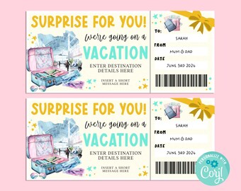 Surprise VACATION Gift Ticket, Birthday Gift Card, Gift Certificate, Surprise Ticket, Road Trip Vacation, Getaway, INSTANT Corjl