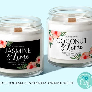 SOMMER Bearbeitbares Kerzenetikett, FLORALKerzenetikettendesign, Natürliches Kerzenetikett, Kerzenetiketten, Palmblatt, Diy Kerzenetikett, bedruckbar, Corjl