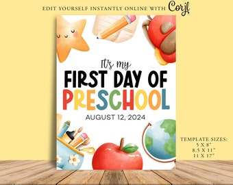 FIRST DAY of PRESCHOOL, Back To School Sign, Teacher Appreciation, Thankyou Party Decor, Pto, Corjl, Welcome Sign, Preschool, School