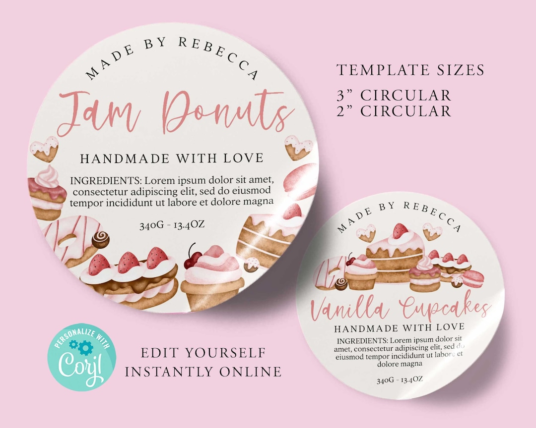 ROUND Dessert Editable Product Sticker, BAKING Custom Product Label, 3 ...