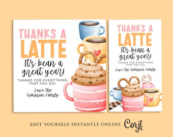 LATTE Appreciation Gift Tag, Teacher, Friends, Mothers Day, Valentine, Thankyou Card, PTO, Printable, INSTANT, Coffee, Thanks a Latte