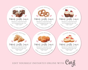 SWEETS Round Editable Product Sticker, BAKING Custom Product Label, 3", 2", DIY Round Sticker, Dessert Round, Diy Label, Printable, Corjl