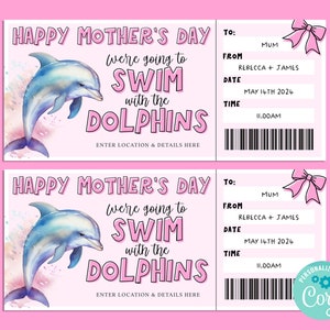 Mothers Day DOLPHIN Swim Gift Ticket, Happy Birthday Gift Card, Gift Certificate, Surprise Voucher, INSTANT Corjl, Swim With The Dolphins