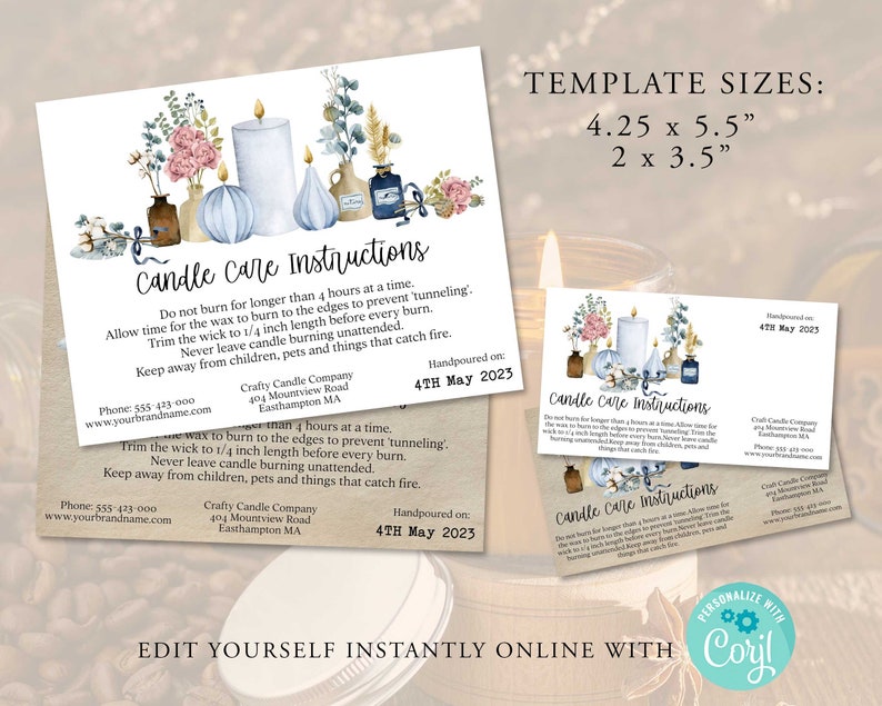 CANDLE Instruction Card Template, Candle Care Label, Ring, Wax Melt ...