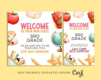 WELCOME TO SCHOOL Gift Tag, First Day of School, Back To School Diy card, teacher thankyou, gift for teacher student, Printable Corjl