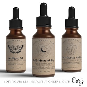 Étiquette de flacon compte-gouttes CELESTIAL, étiquette de produit personnalisée, étiquette d'huiles essentielles de bricolage, étiquette de compte-gouttes d'apothicaire, étiquette de 2 oz, étiquette de 3 oz, kraft corjl