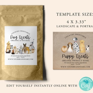 PET FOOD Editable Product Sticker, Treats, Chews, Product Label, Diy Square label, DOG, cat, Kraft, Diy Label template, Printable, Corjl