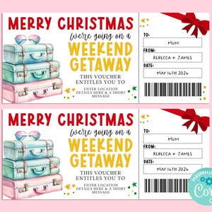 Bon cadeau escapade joyeux Noël, carte-cadeau de saison, chèque-cadeau, billet surprise, vacances sur la route, escapade, INSTANT Corjl