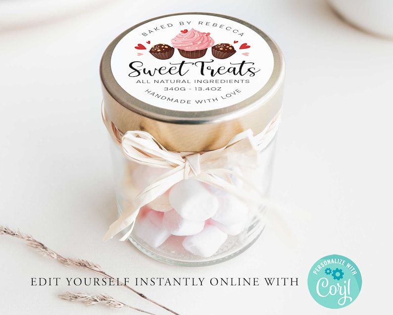 ROUND Sweet Treat Editable Product Sticker, BAKING Custom Product Label ...