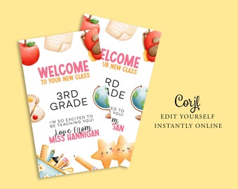 WELCOME TO SCHOOL Gift Tag, First Day of School, Back To School Diy card, teacher thankyou, gift for teacher student, Printable Corjl