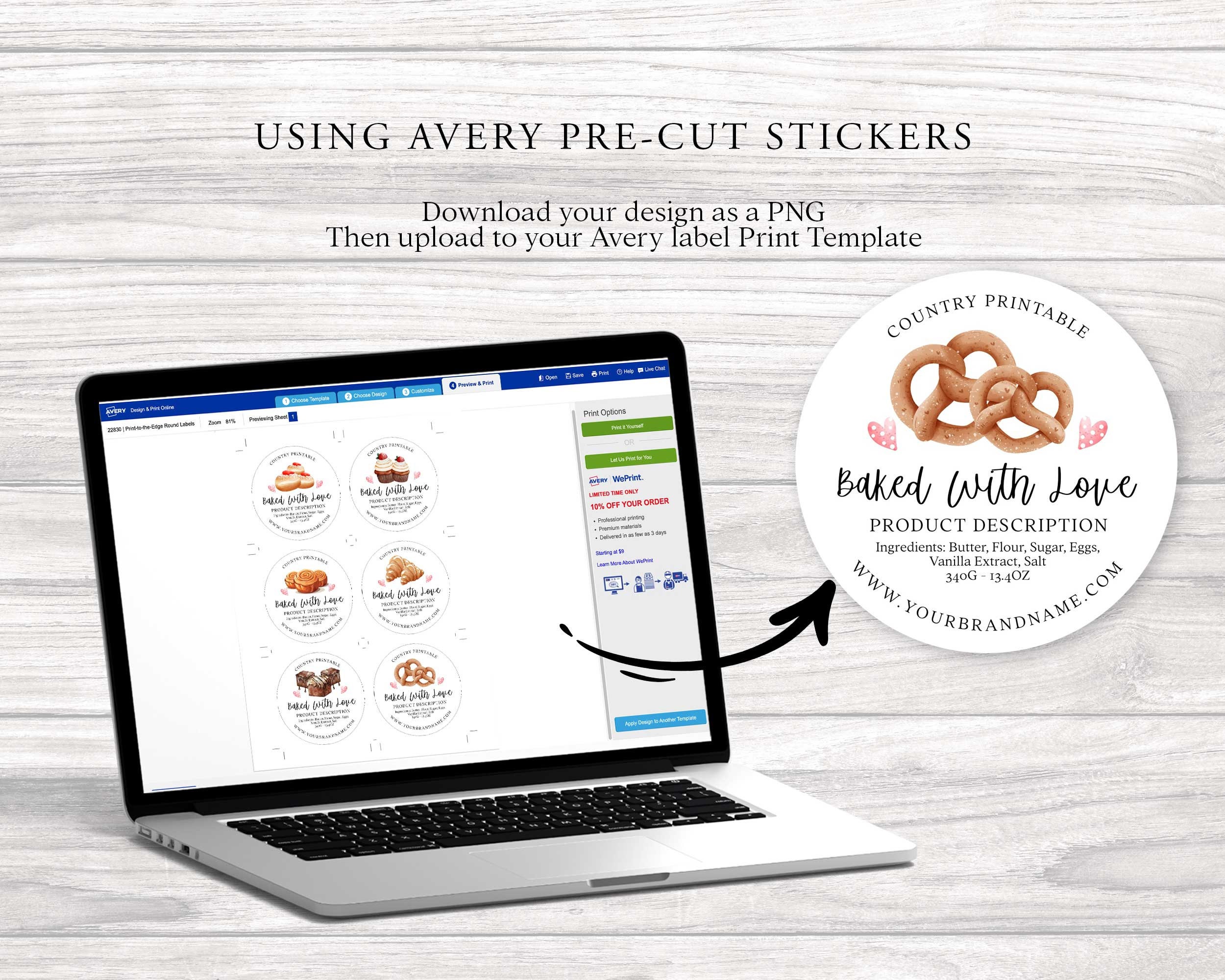 SWEETS Round Editable Product Sticker, BAKING Custom Product Label, 3 ...
