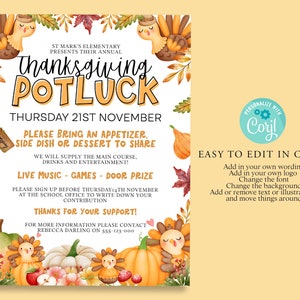 THANKSGIVING Potluck Printable PTA Flyer, School Teacher Appreciation ...