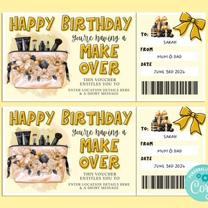 Bearbeitbare Geburtstags-MAKE-OVER-Geschenkticket-Vorlage, Geburtstagsgeschenkgutschein, Überraschungsticket, Kurzurlaub, SOFORT, Spa-Tag