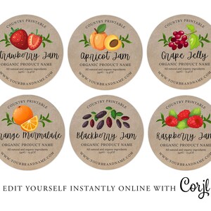Etichette per marmellata modificabili, etichetta rotonda Kraft, etichetta per marmellata stampabile, etichetta per barattolo di vetro, etichette per barattoli fai da te, etichette per marmellata, etichette per barattoli stampabili, Corjl