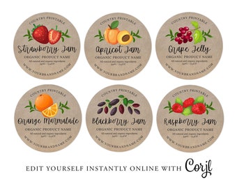 Editable JAM Labels, Round Kraft Label, Jam Label printable, Mason Jar Label, DIY Jar Labels, Jam Labels, Printable Jar Labels, Corjl