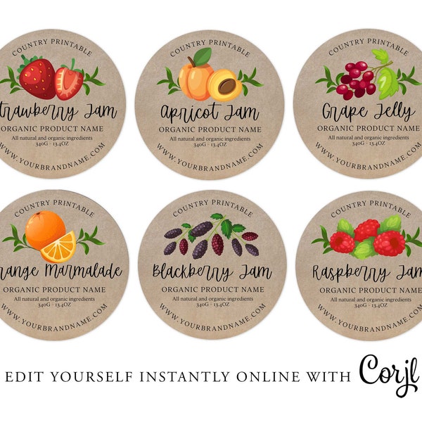 Editable JAM Labels, Round Kraft Label, Jam Label printable, Mason Jar Label, DIY Jar Labels, Jam Labels, Printable Jar Labels, Corjl