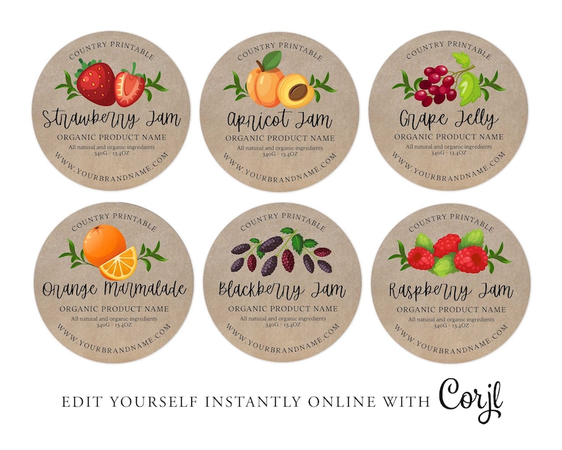 Editable JAM Labels, Round Kraft Label, Jam Label Printable, Mason Jar Label, DIY Jar Labels