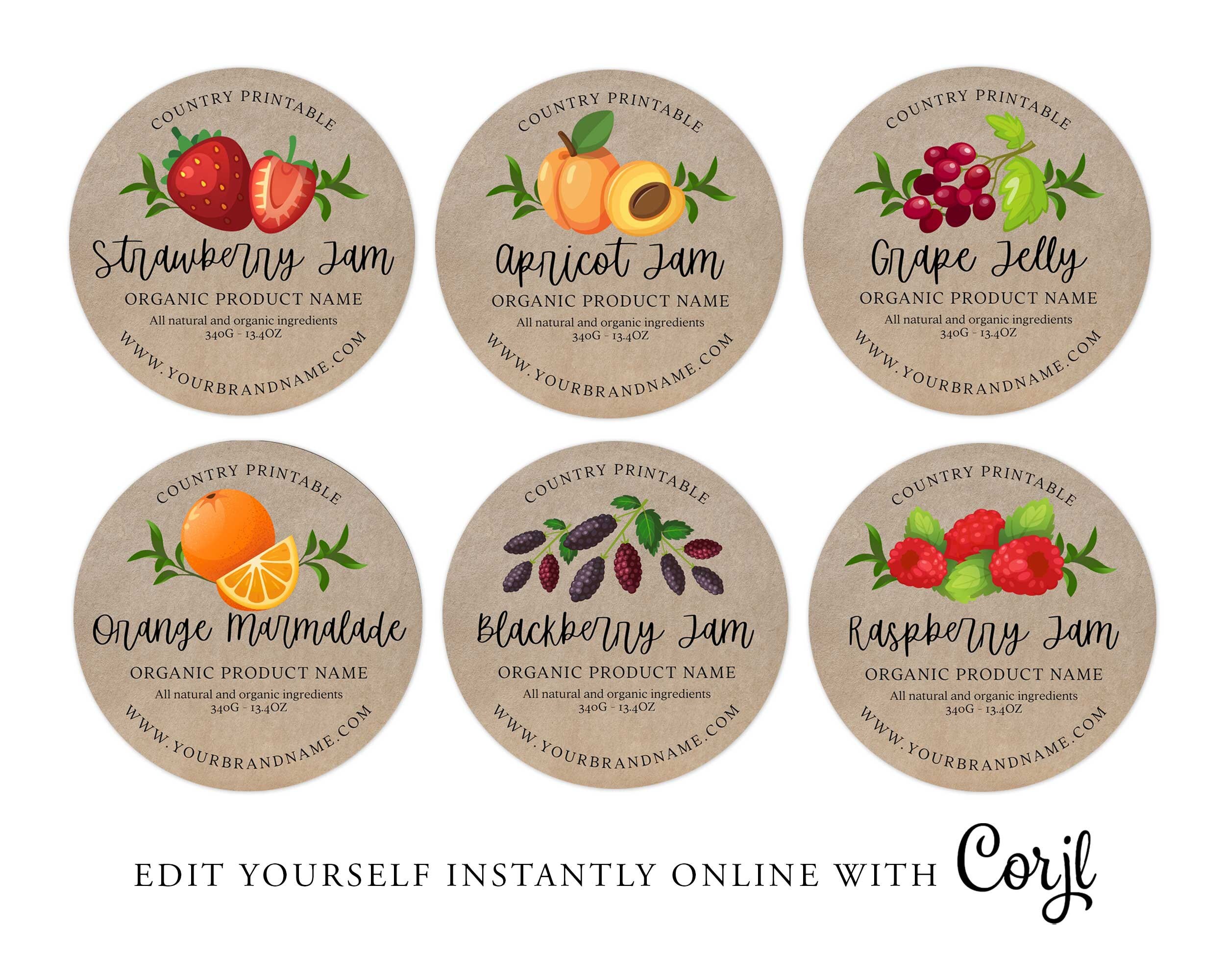 Editable JAM Labels Round Kraft Label Jam Label Printable Mason Jar