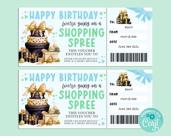 Birthday SHOPPING SPREE Editable Gift Ticket Template, Birthday Gift Certificate, Surprise Ticket, Getaway, INSTANT, Shopping Trip