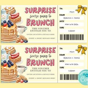 Überraschungs-BRUNCH-Geschenkkarte, Happy Birthday-Geschenkkarte, Geschenkgutschein, Überraschungskarte, Frühstücksgutschein, Pfannkuchen, Corjl DRUCKBAR