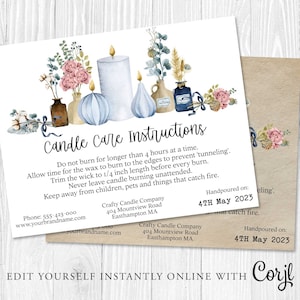 CANDLE Instructiekaartsjabloon, Candle Care Label, Ring, Wax Melt Label, Boerenmarkt, Candle Care Card, Afdrukbaar, Instant Corjl