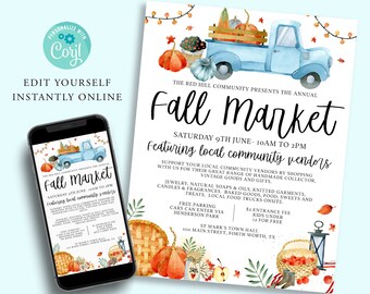 Editable FALL MARKET Flyer Template, DIY Market, Event Poster, Harvest Autumn, Digital Invitation, Printable Invite, Instant, Farmers Market