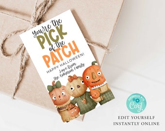 HALLOWEEN Appreciation Gift Tag, Teacher, Friends, Trick or Treat Pumpkin Thankyou Card, PTO, Printable Corjl, INSTANT, Pick of the patch