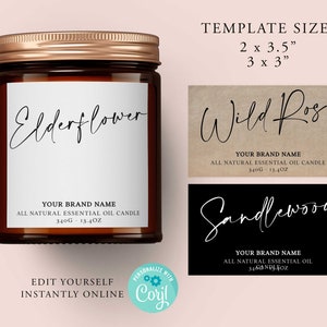CLASSIC Editable Candle Label, Editable Template, Boho Label Design, Natural, Square Product Label, Printable, Custom, Diy Vintage, Corjl