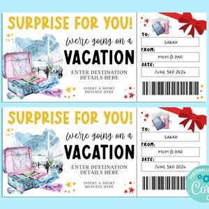 Billet cadeau VACANCES surprise, carte-cadeau d'anniversaire, chèque-cadeau, billet surprise, road trip, escapade, INSTANT Corjl