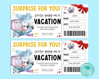 Surprise VACATION Gift Ticket, Birthday Gift Card, Gift Certificate, Surprise Ticket, Road Trip Vacation, Getaway, INSTANT Corjl