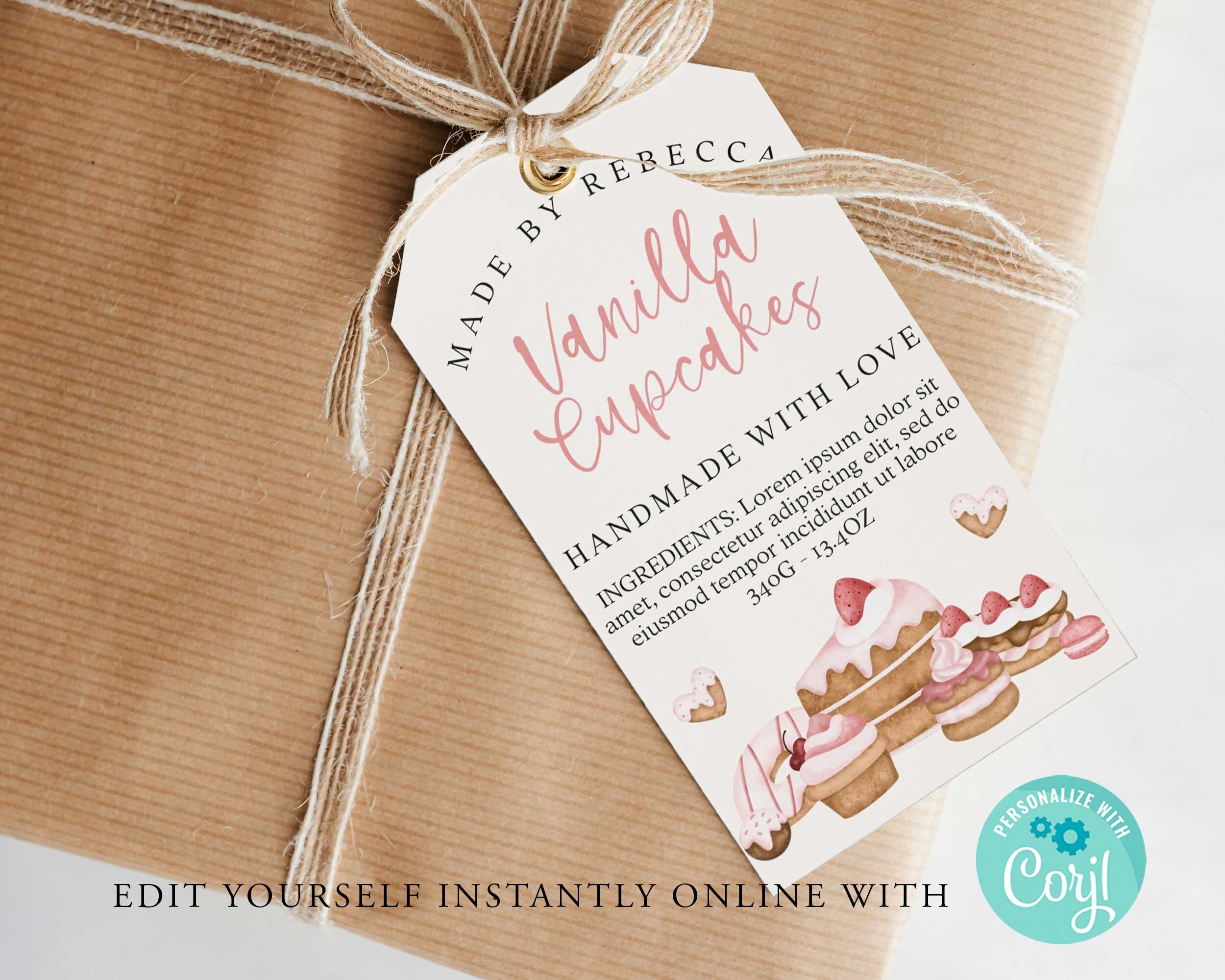 SWEET TREAT Baking Editable Gift Tag Template, PRINTABLE Product Tag ...