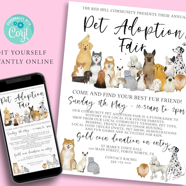 PET FAIR Editable Fundraiser Flyer Template, DIY Pet Adoption Invite, Event Poster, Pet Show, Digital Invitation, Printable Instant Corjl