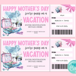 Billet-cadeau VACANCES pour la fête des mères, carte-cadeau pour joyeux anniversaire, chèque-cadeau, billet surprise, vacances sur la route, escapade, Corjl INSTANTANÉ