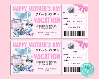 Mothers Day VACATION Gift Ticket, Happy Birthday Gift Card, Gift Certificate, Surprise Ticket, Road Trip Vacation, Getaway, INSTANT Corjl
