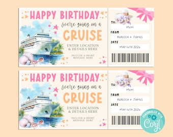 Happy Birthday CRUISE Gift Ticket, Happy Birthday Gift Card Gift Certificate, Surprise Ticket, Summer Road Trip Vacation Getaway, INSTANT