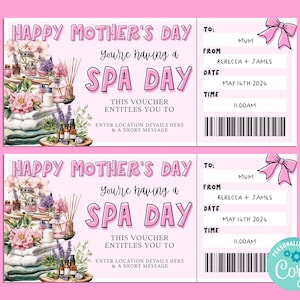Moederdag SPA DAY Gift Ticket, Happy Birthday Gift Card, cadeaubon, verrassingsticket, massage, make-over, ontspannend, Corjl PRINTBAAR