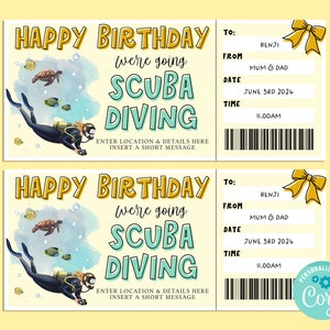 Bon anniversaire PLONGÉE, carte-cadeau d'anniversaire, chèque-cadeau, bon surprise, corjl instantané, sous-marin, aquarium