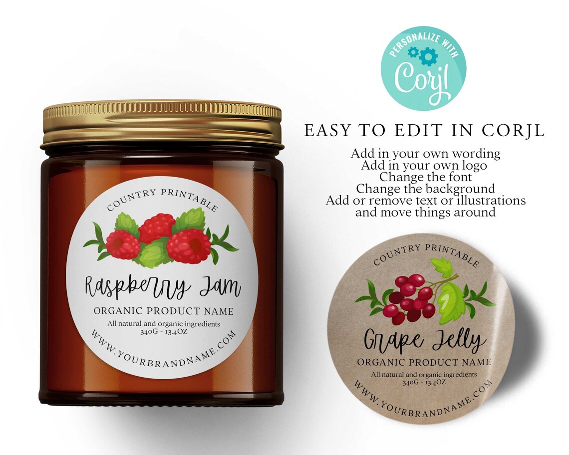 Editable JAM Labels, Round Kraft Label, Jam Label Printable, Mason Jar Label, DIY Jar Labels