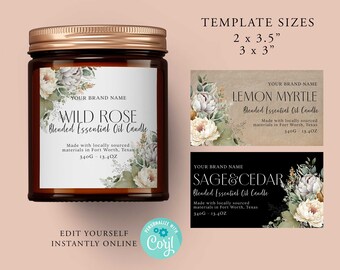 VINTAGE FLORAL Editable Candle Label, Editable Template, Label Design, Kraft, Candle Labels, Printable, Product Labels, Diy Label, Corjl