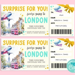 Boleto de regalo sorpresa VIAJE A LONDRES, Tarjeta de regalo sorpresa, Certificado de regalo, Boleto sorpresa, Vacaciones, Escapada, Corjl IMPRIMIBLE