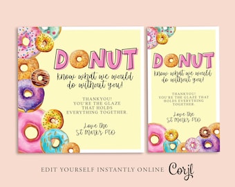 DONUT Appreciation Gift Tag, Teacher, Friends, Mothers Day, Valentine, Thankyou Card, PTO, Printable, INSTANT, Donut Know