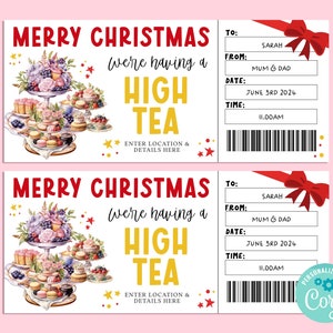 Frohe Weihnachten HIGH TEA bearbeitbare Geschenkkartenvorlage, Weihnachtsgeschenkgutschein, Überraschungskarte, Kurzurlaub, INSTANT, Morgen- oder Nachmittagstee