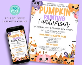 PUMPKIN PAINTING Fundraiser Flyer, Printable PTA Flyer, Church, Community Editable Template, Halloween Community Event, Trick or treat